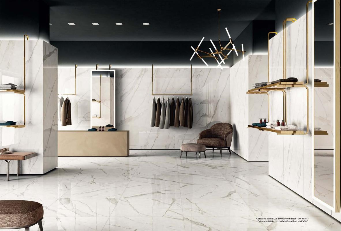 LASTRA GRES PORCELLANATO MARMO CALACATTA LUCIDO 300X100 5,5
